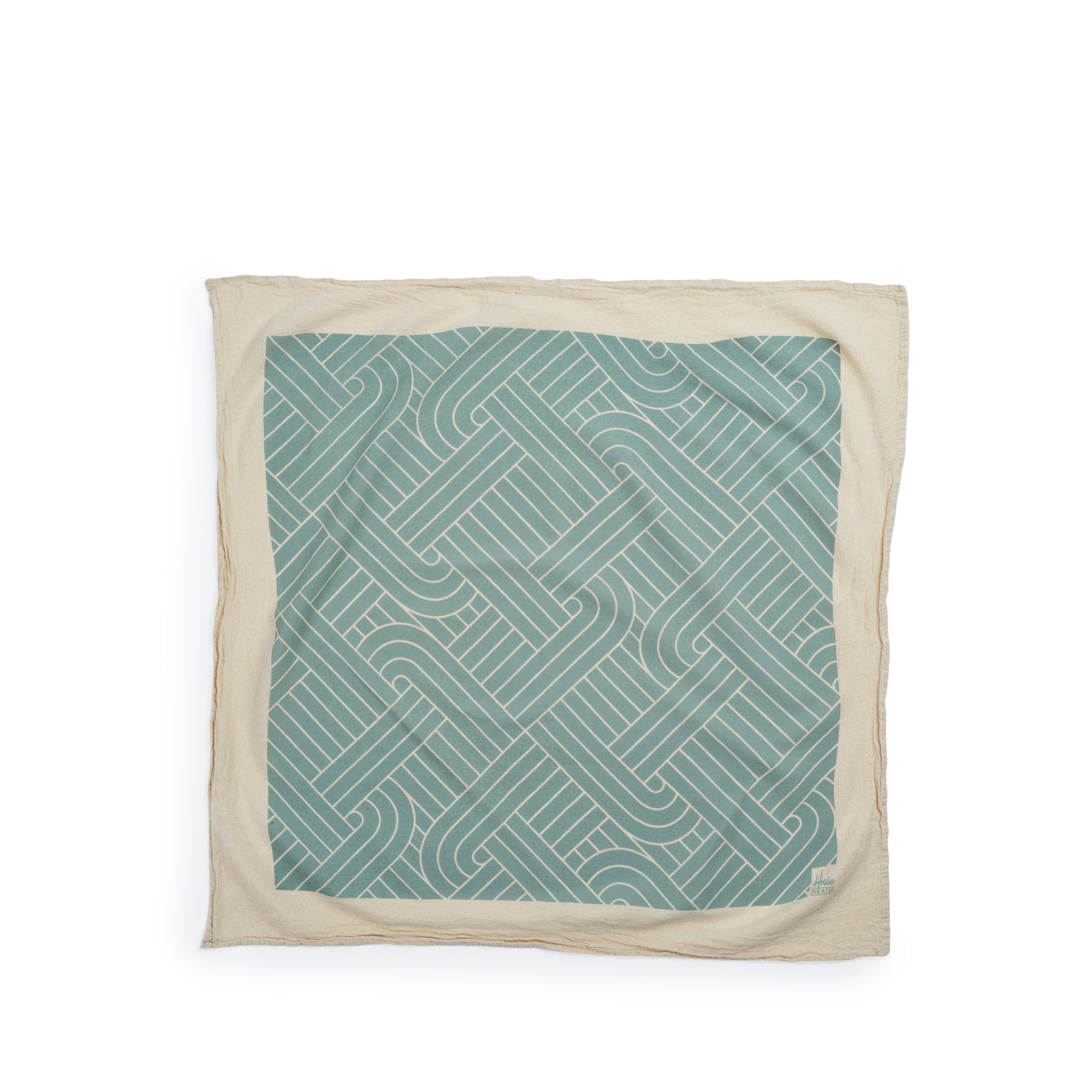 Chalet H Weave Tea Towels in Natural, Tomato, and Myrtle Green (Set of 3)